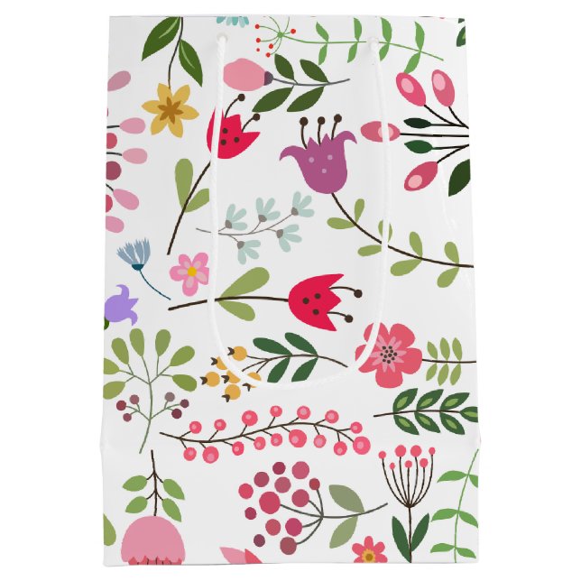 Spring Wildflowers on White Medium Gift Bag (Back)