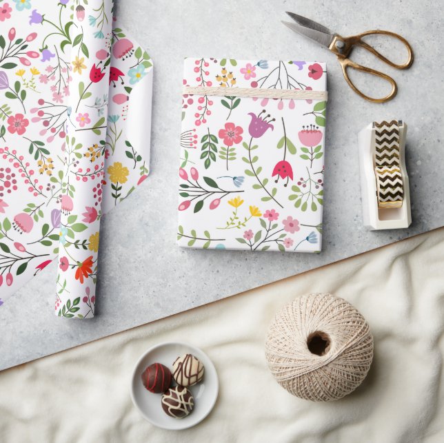 Spring Wildflowers on White Wrapping Paper (Crafts)