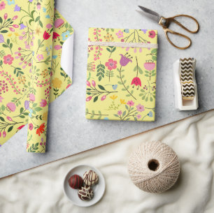 Spring Wildflowers on Yellow Wrapping Paper