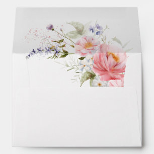 Spring Wildflowers Pink White Wedding Envelope