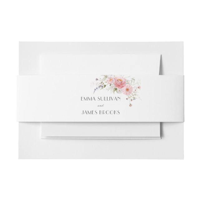 Spring Wildflowers Pink White Wedding Invitation Belly Band (Front Example)