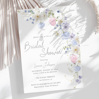 Spring Wildflowers Purple Pink Bridal Shower Invitation