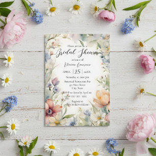 Spring Wildflowers Watercolor Floral Bridal Shower Invitation