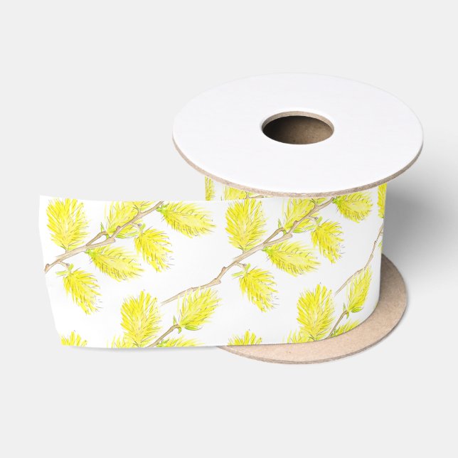 Spring willow catkins watercolor yellow ribbon satin ribbon (Spool)