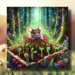 Spring Woodland Mouse Blooming Seedlings Easter Holiday Card