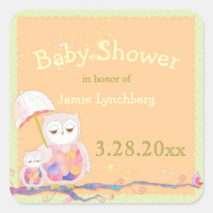 Spring Woodland Owls Chic Baby Shower Stickers