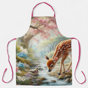 Spring woods with duck and fawn/deer apron