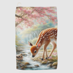 Spring woods with duck and fawn/deer  golf towel