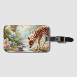 Spring woods with duck and fawn/deer  luggage tag