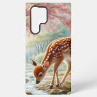 Spring woods with duck and fawn/deer 