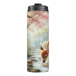 Spring woods with duck and fawn/deer  thermal tumbler