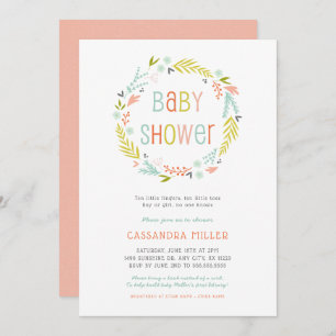 Spring Wreath Girl Baby Shower Invitation