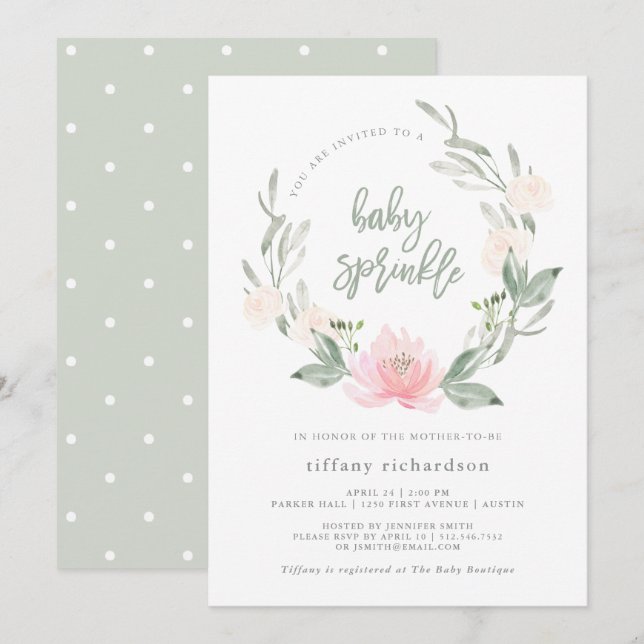 Spring Wreath | Watercolor Floral Baby Sprinkle Invitation (Front/Back)