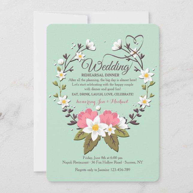 Spring Wreath Wedding Rehearsal Dinner Invitation (Front)