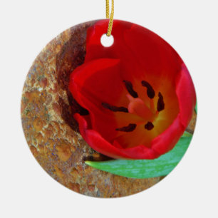 Spring yellow and Red Tulip Ceramic Ornament