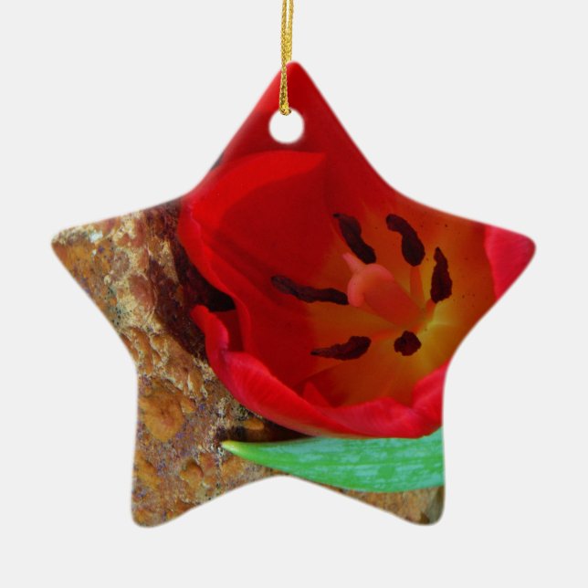 Spring yellow and Red Tulip Ceramic Ornament (Front)