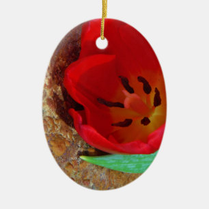 Spring yellow and Red Tulip Ceramic Ornament