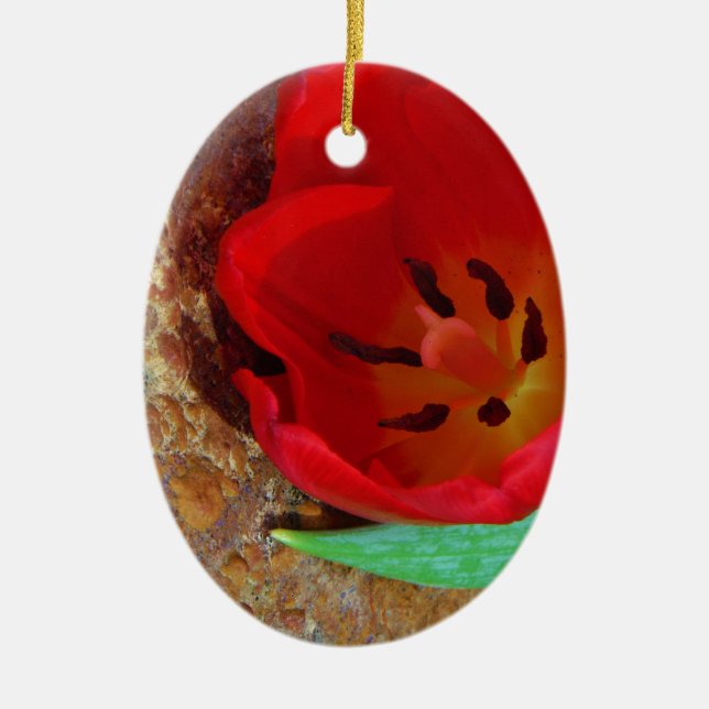 Spring yellow and Red Tulip Ceramic Ornament (Front)