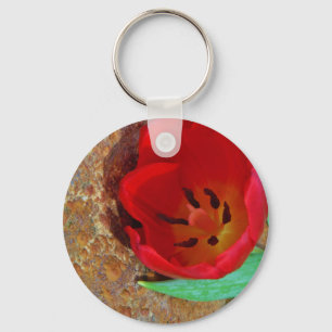 Spring yellow and Red Tulip Keychain