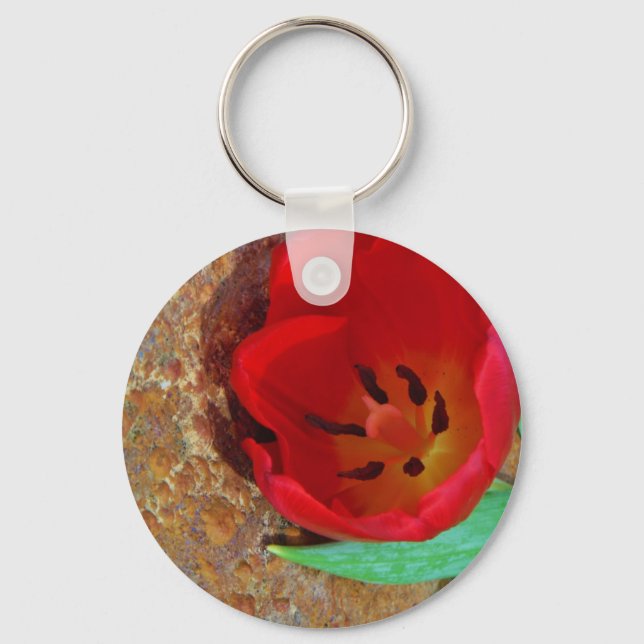 Spring yellow and Red Tulip Keychain (Front)
