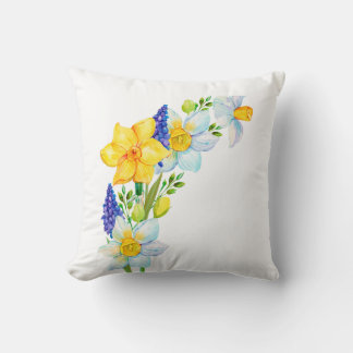 Spring Yellow Blue Flowers Bunch Throw Pillow
