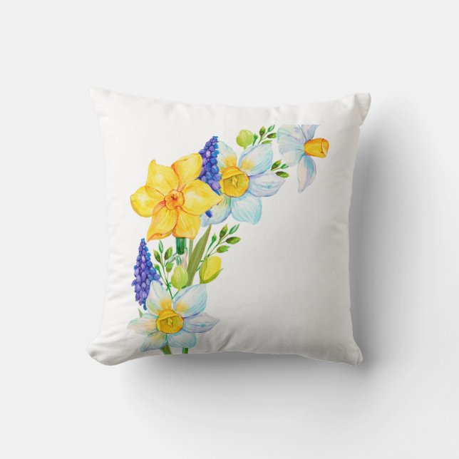Spring Yellow Blue Flowers Bunch Throw Pillow (Front)