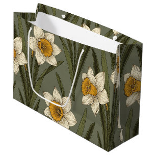 Spring Yellow Daffodil Floral Botanical Pattern Large Gift Bag
