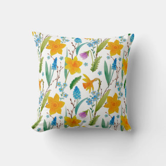 Spring Yellow Daffodil flower blue Decorative Throw Pillow
