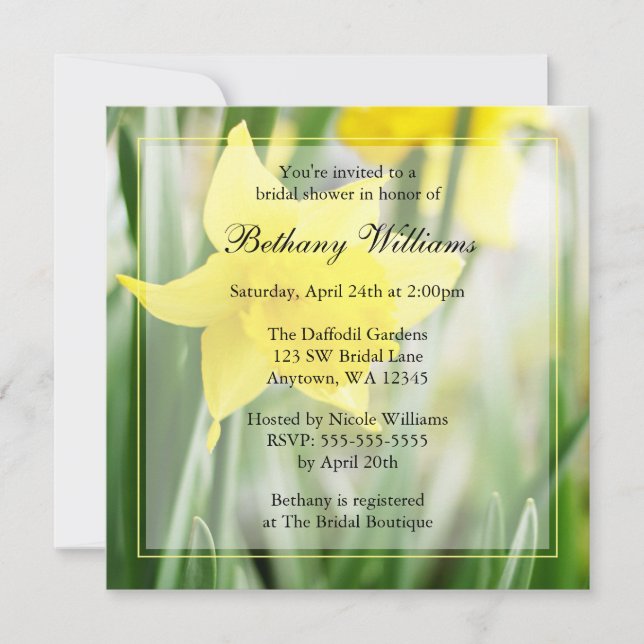 Spring Yellow Daffodil Flowers Bridal Shower Invitation (Front)