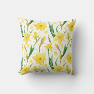 Spring Yellow Daffodil flowers Pattern Throw Pillow