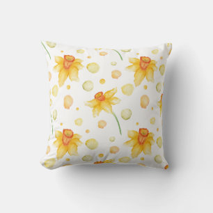 Spring Yellow Daffodil flowers pattern Watercolor Throw Pillow