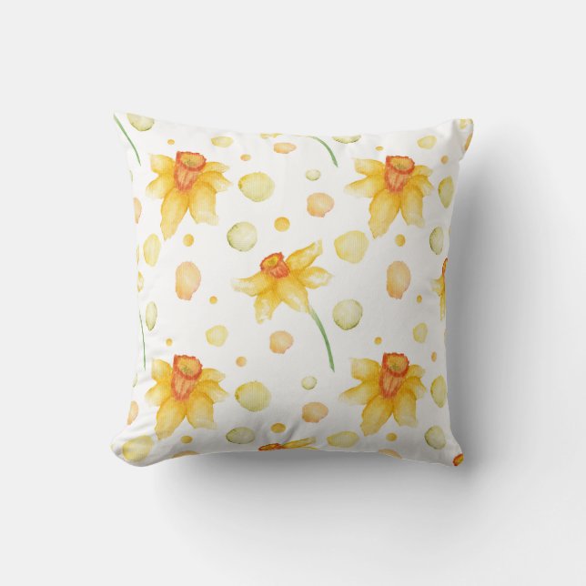 Spring Yellow Daffodil flowers pattern Watercolor Throw Pillow (Front)