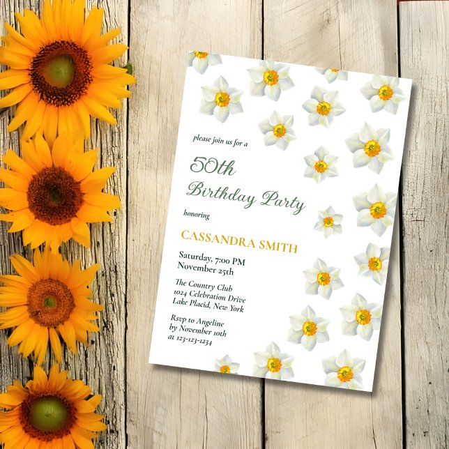 Spring Yellow Daffodil Narcissus Floral Birthday Invitation (Creator Uploaded)