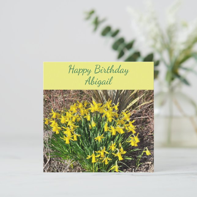 Spring Yellow Daffodils Flat Birthday Card (Standing Front)