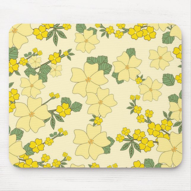 Spring Yellow Floral Pattern Mouse Pad (Front)