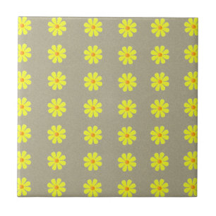 Spring yellow flowers on abstract grey background tile