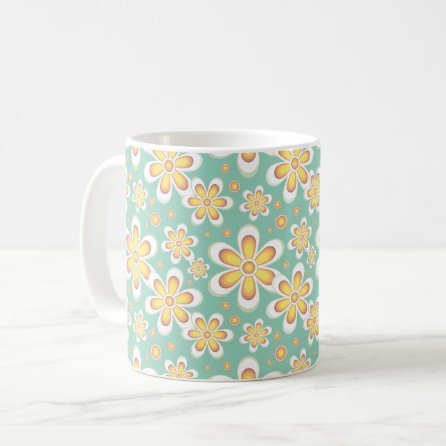 Spring Yellow Flowers on Green Coffee Mug (Front Left)