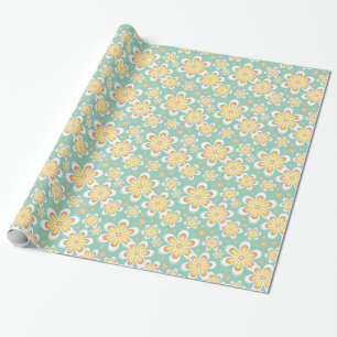 Spring Yellow Flowers on Green Wrapping Paper