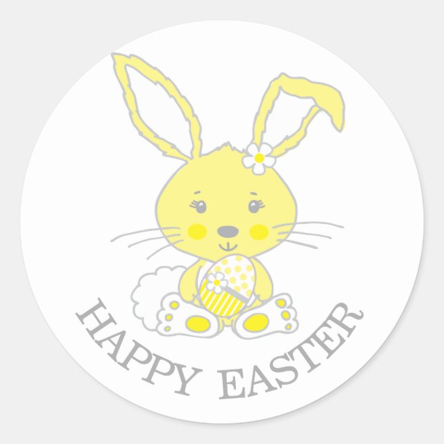 Spring yellow happy Easter bunny sticker (Front)