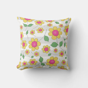 Spring yellow pink daisy flowers throw pillow