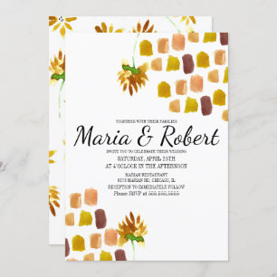 Spring Yellow Watercolor Florals Painterly Corner Invitation