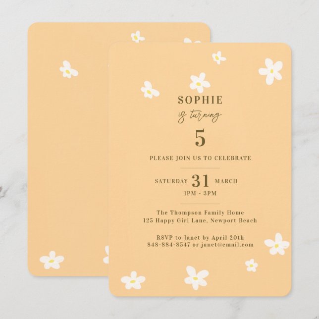 Spring Yellow White Daisies Girl Birthday Party Invitation (Front/Back)