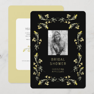 Spring Yellow Wildflowers B/W Photo Bridal Shower Invitation