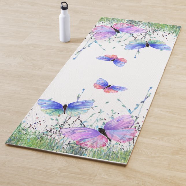 Spring Yoga Mat Colourful Butterflies Flying (In Situ)