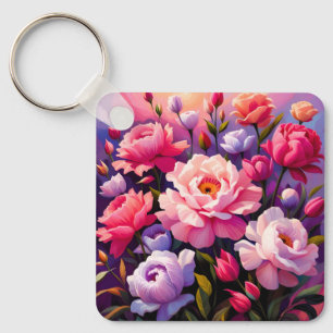Spring Zen Sunrise Pink Blossom Garden  Keychain