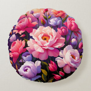 Spring Zen Sunrise Pink Blossom Garden Round Pillow