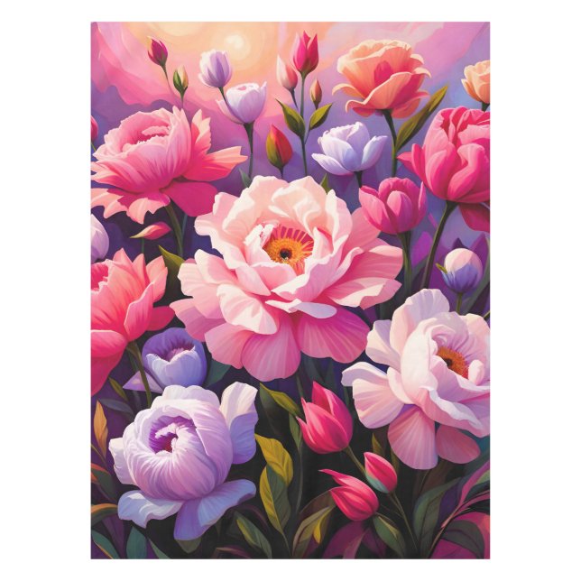 Spring Zen Sunrise Pink Blossom Garden  Tablecloth (Front)
