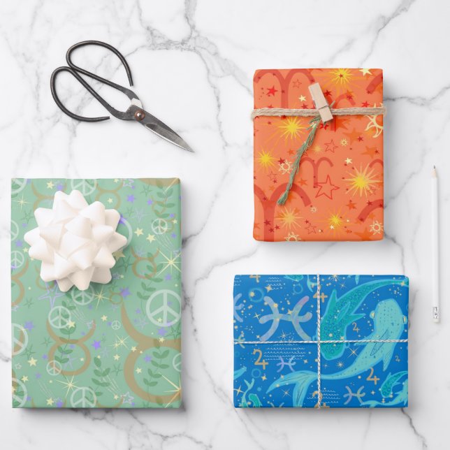 Spring Zodiac trio Pisces Aries Taurus Wrapping Paper Sheet (Front)