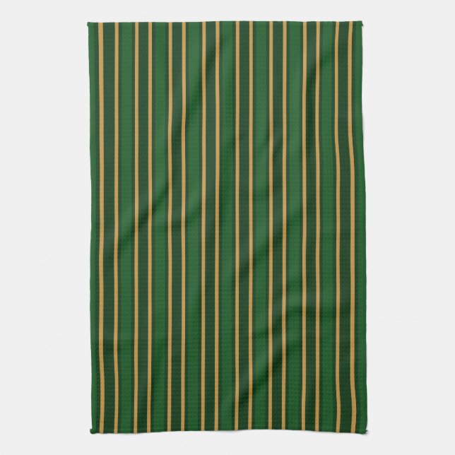 Springbok green and gold candy stripes kitchen towel (Vertical)