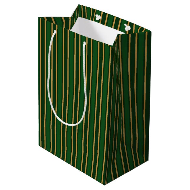 Springbok green and gold candy stripes medium gift bag (Back Angled)